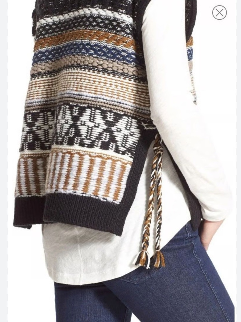 Madewell Tribal Alpaca Wool Sweater Vest Fair Isle Turtle Neck Size XS - Picture 2 of 11